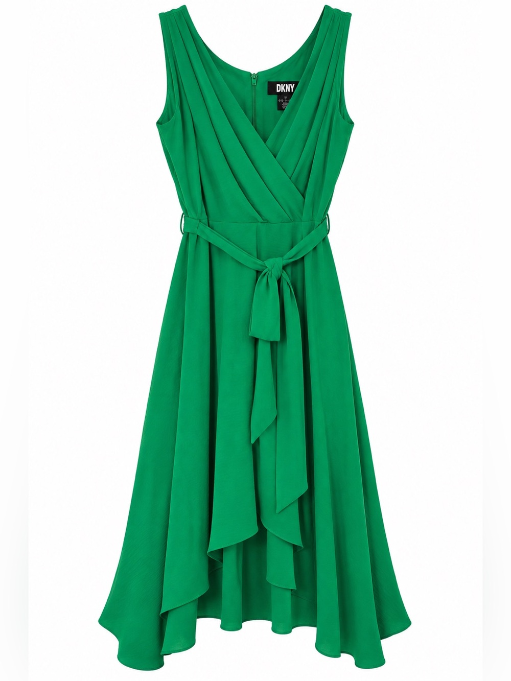 DKNY Dress Sleeveless Faux Wrap High-Low Midi Green Size 12